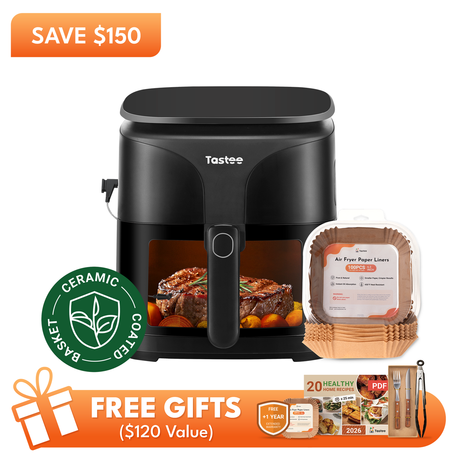 Tastee Sensor Magic Smart Air Fryer (Ceramic Coated)+Paper Liners