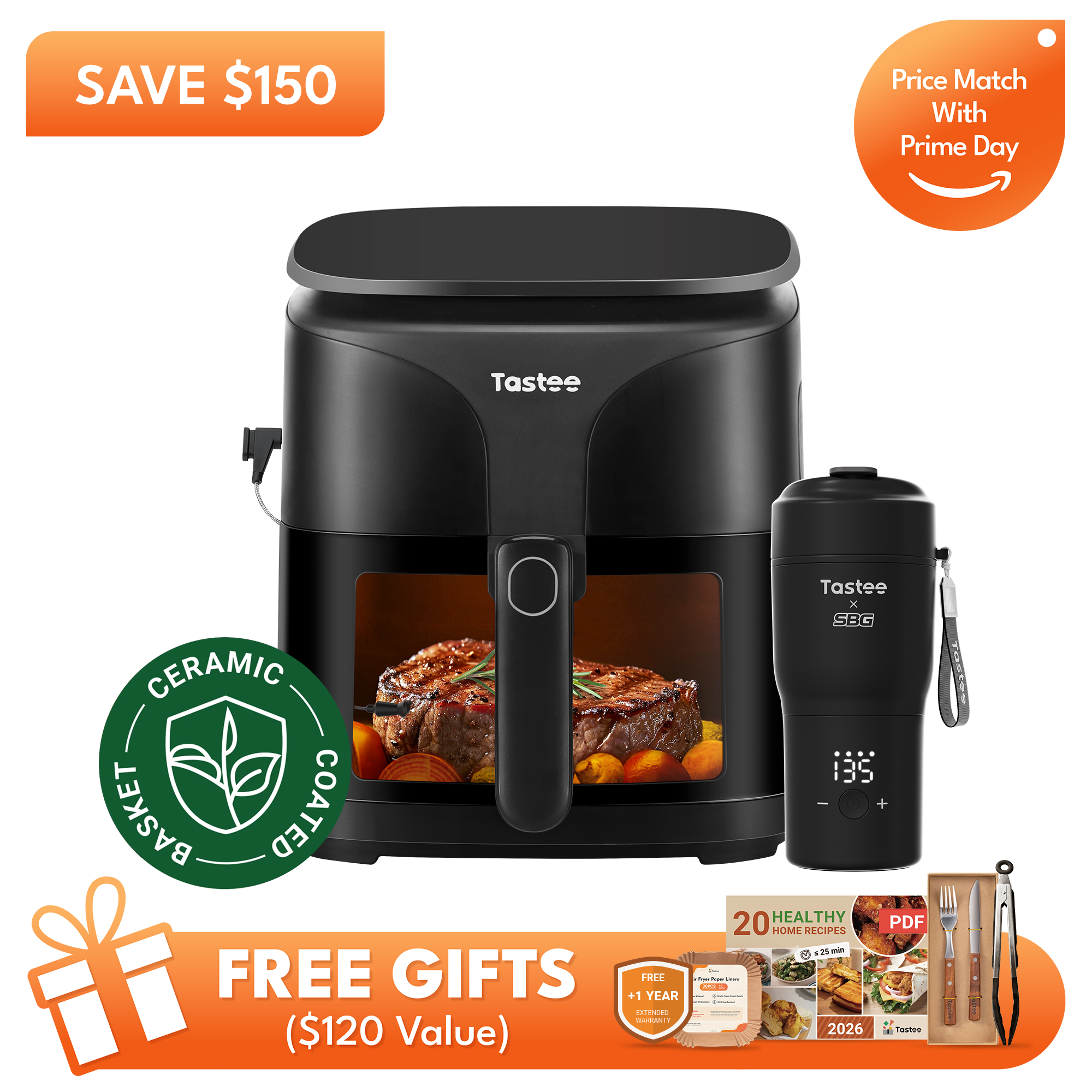 Tastee Sensor Magic Smart Air Fryer (Ceramic Coated) + Travel Coffee Mug (SBG Edition)