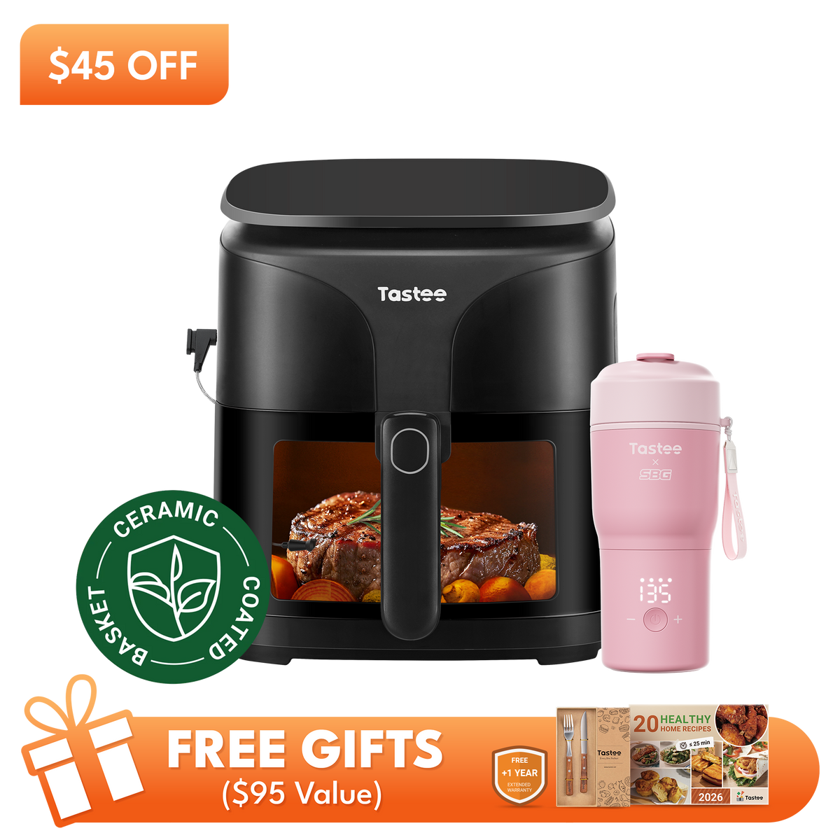 Tastee Sensor Magic Smart Air Fryer (Ceramic Coated Basket) + Travel Coffee Mug (Tastee x SBG)