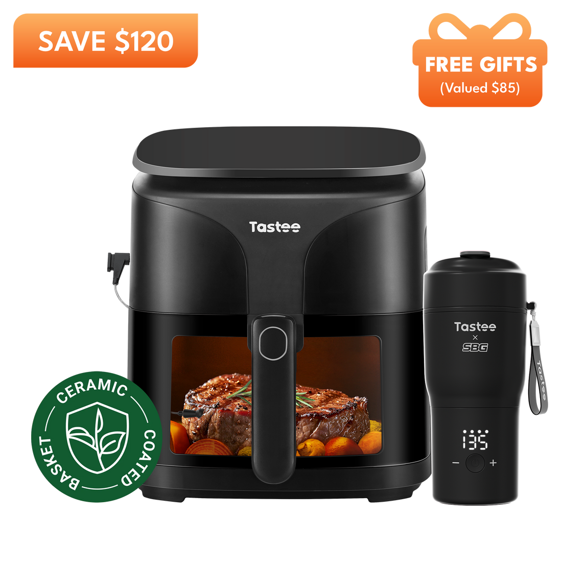 Tastee Sensor Magic Smart Air Fryer (Ceramic Coated) + Travel Coffee Mug (SBG Edition)