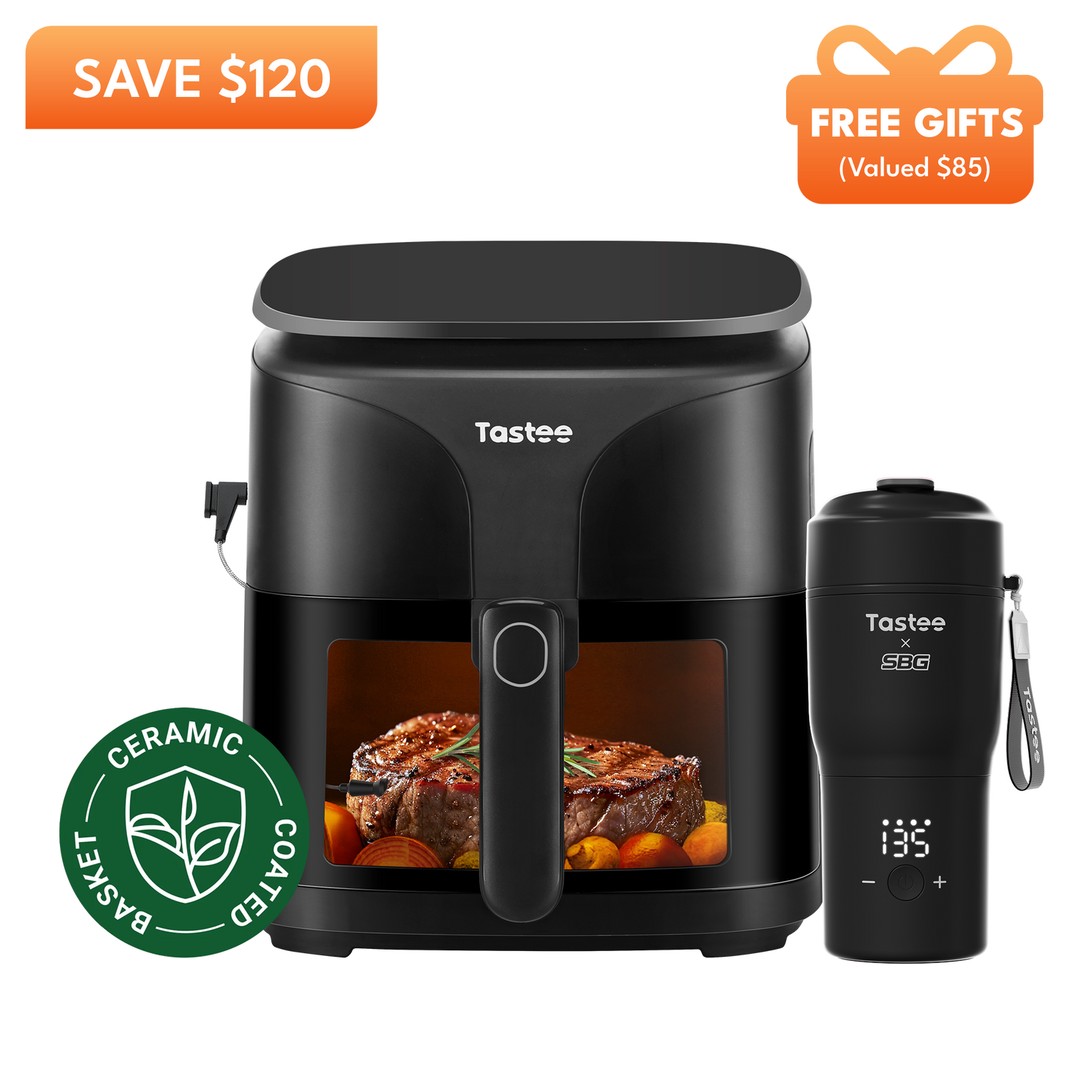 Tastee Sensor Magic Smart Air Fryer (Ceramic Coated) + Travel Coffee Mug (SBG Edition)