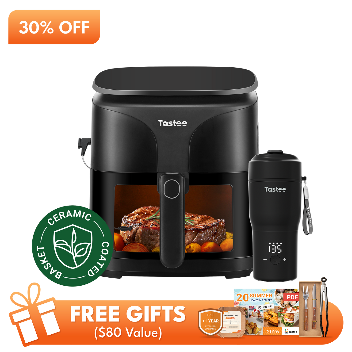 Tastee Sensor Magic Smart Air Fryer (Ceramic Coated) + Travel Coffee Mug (SBG Edition)